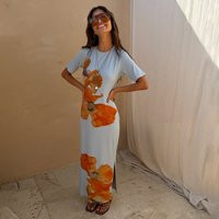 Ice Blue Floral Rib Dress | Never Fully Dressed (UK & IE)