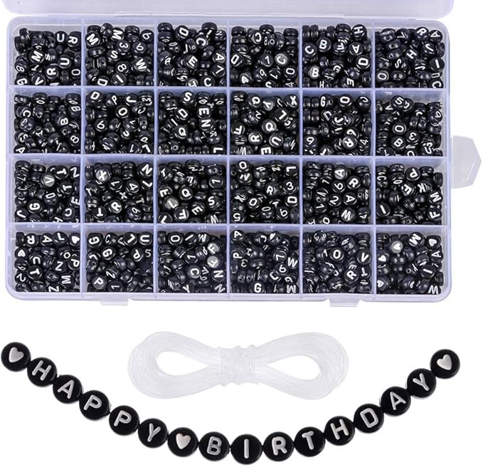 DoreenBow 1200PCS Black Alphabet Letter Beads Acrylic Round Letter Beads for Jewelry Making Brace... | Amazon (US)