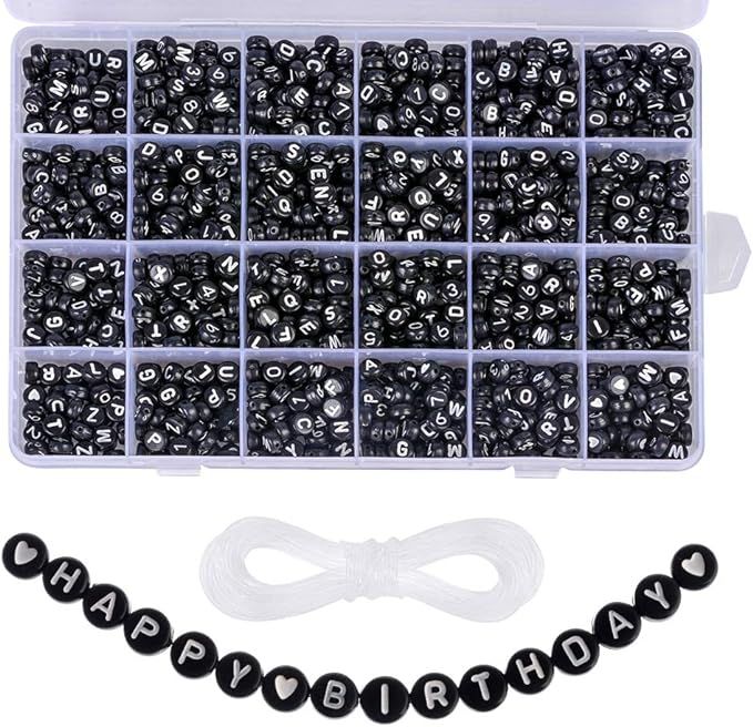 DoreenBow 1200PCS Black Alphabet Letter Beads Acrylic Round Letter Beads for Jewelry Making Brace... | Amazon (US)