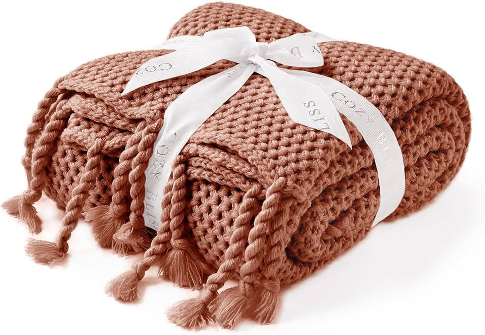 Cozy Bliss Honeycomb Knit Throw Blanket Hand-Made Tassel Soft Cozy Farmhouse Chunky Knitted Throw... | Amazon (US)