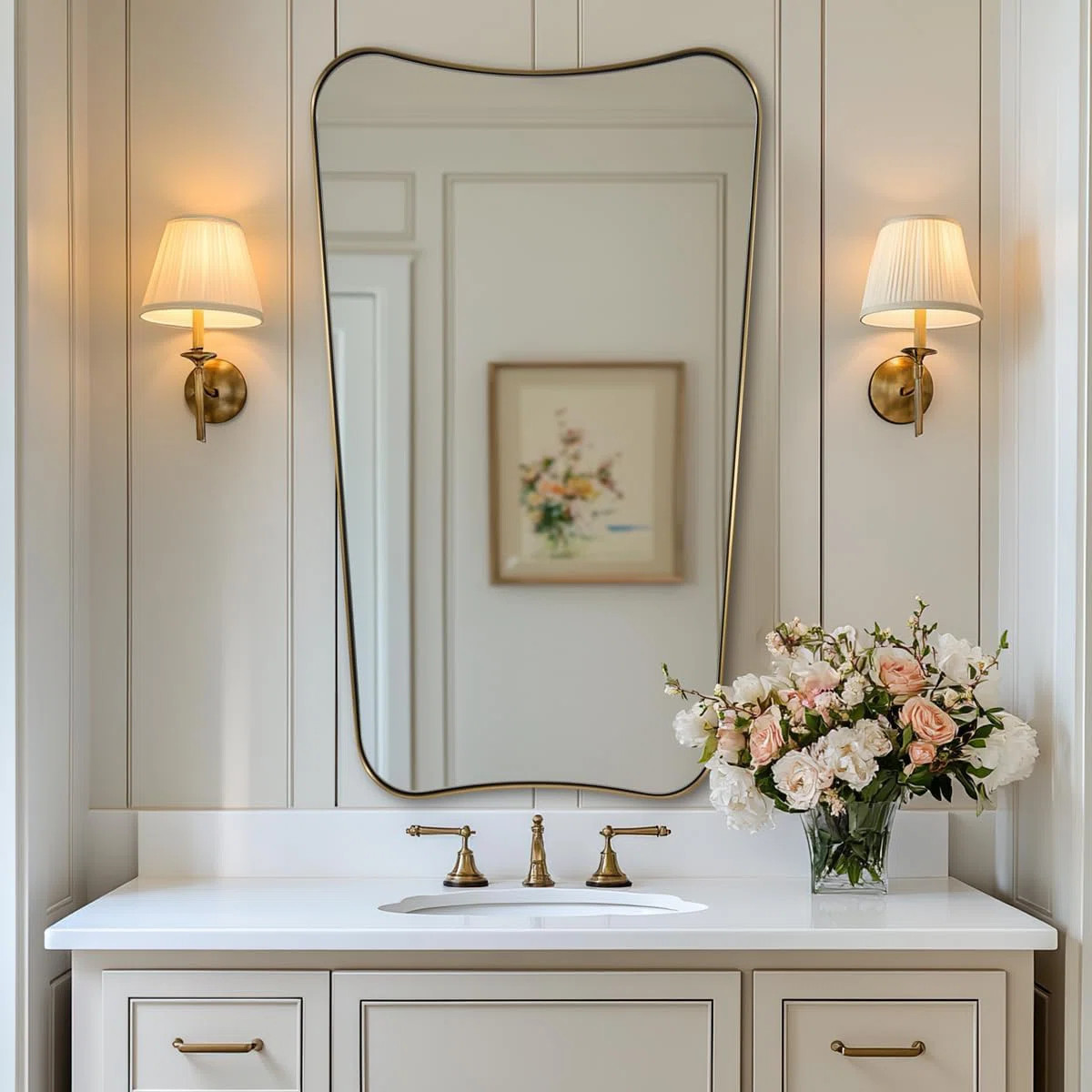 Contemporary Concave Scalloped Irregular Bathroom Wall Mirror | Stainless Steel Frame | Wayfair North America