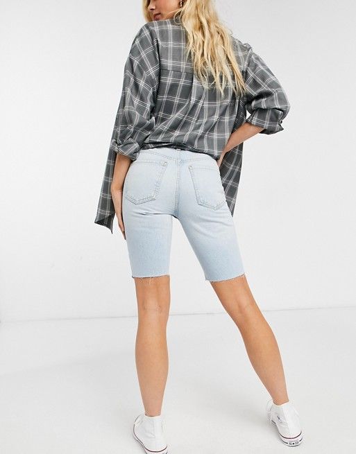 ASOS DESIGN organic denim '90's' longline shorts in lightwash | ASOS (Global)