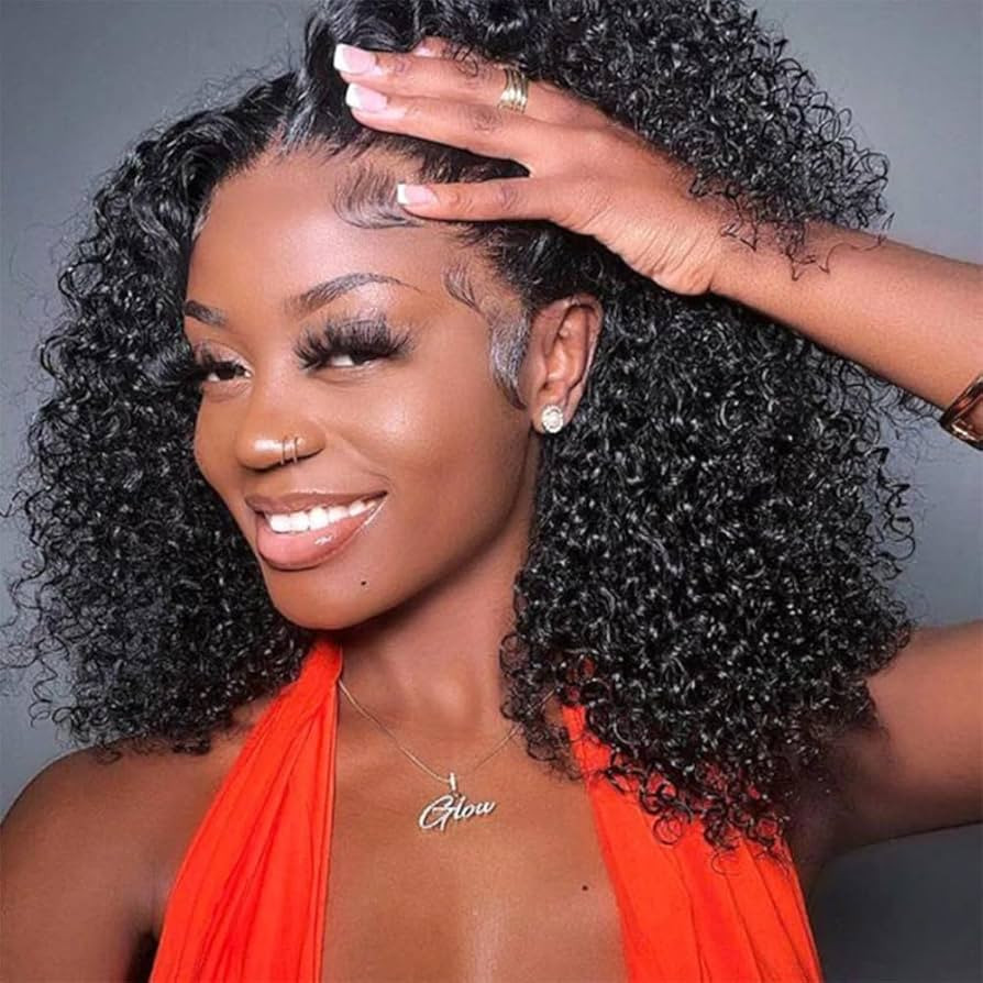Kinky Curly Human Hair Wig 13x6 HD Lace Frontal Wigs 220% Density 18 Inch Short Kinky Curly Lace ... | Amazon (US)