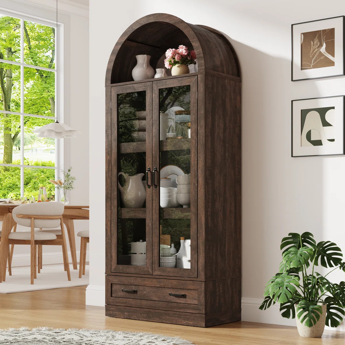 75" Tall Arched Kitchen Pantry Storage Cabinet W Load-Bearing Steel Pipe, Farmhouse Kitchens Stor... | Wayfair North America
