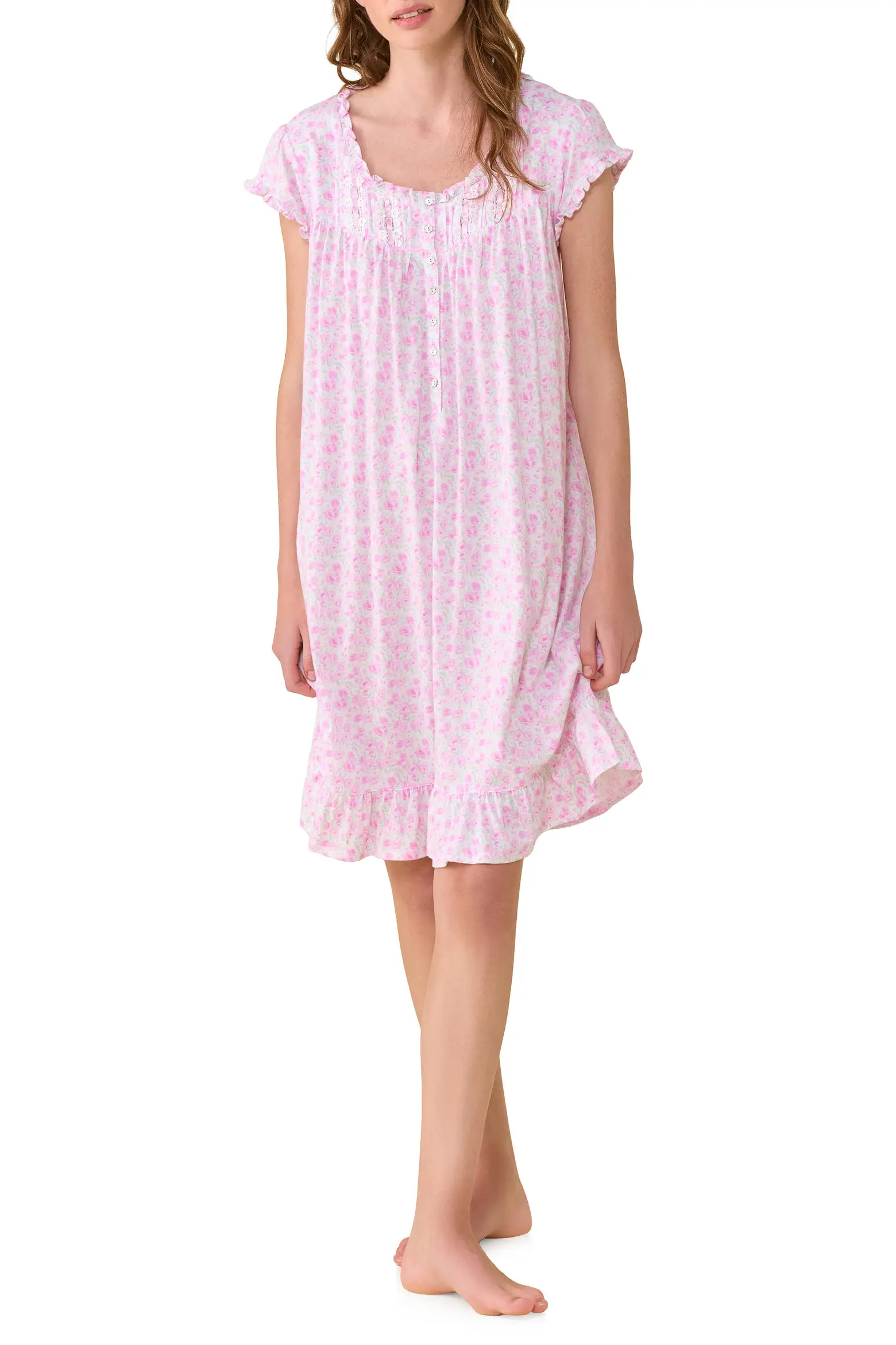 Eileen West Floral Cap Sleeve Short Cotton Jersey Nightgown (Women) | Nordstrom | Nordstrom