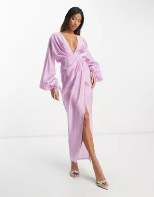 ASOS DESIGN washed plunge midaxi dress with draping detail in lilac | ASOS (Global)