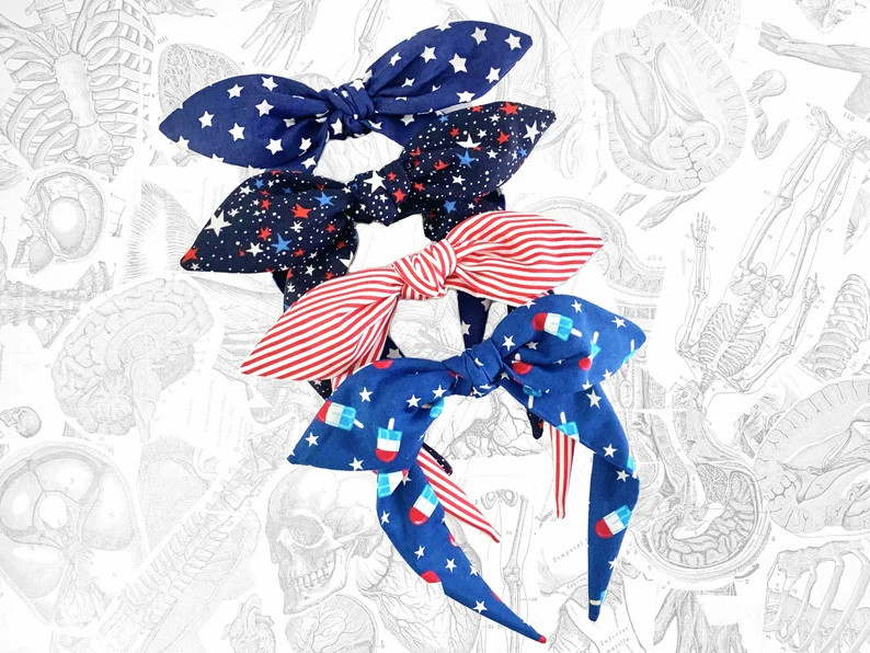 Patriotic top knot Headbands, Americana hair accessories, Fourth of July Summer knotted pop rocke... | Etsy (US)