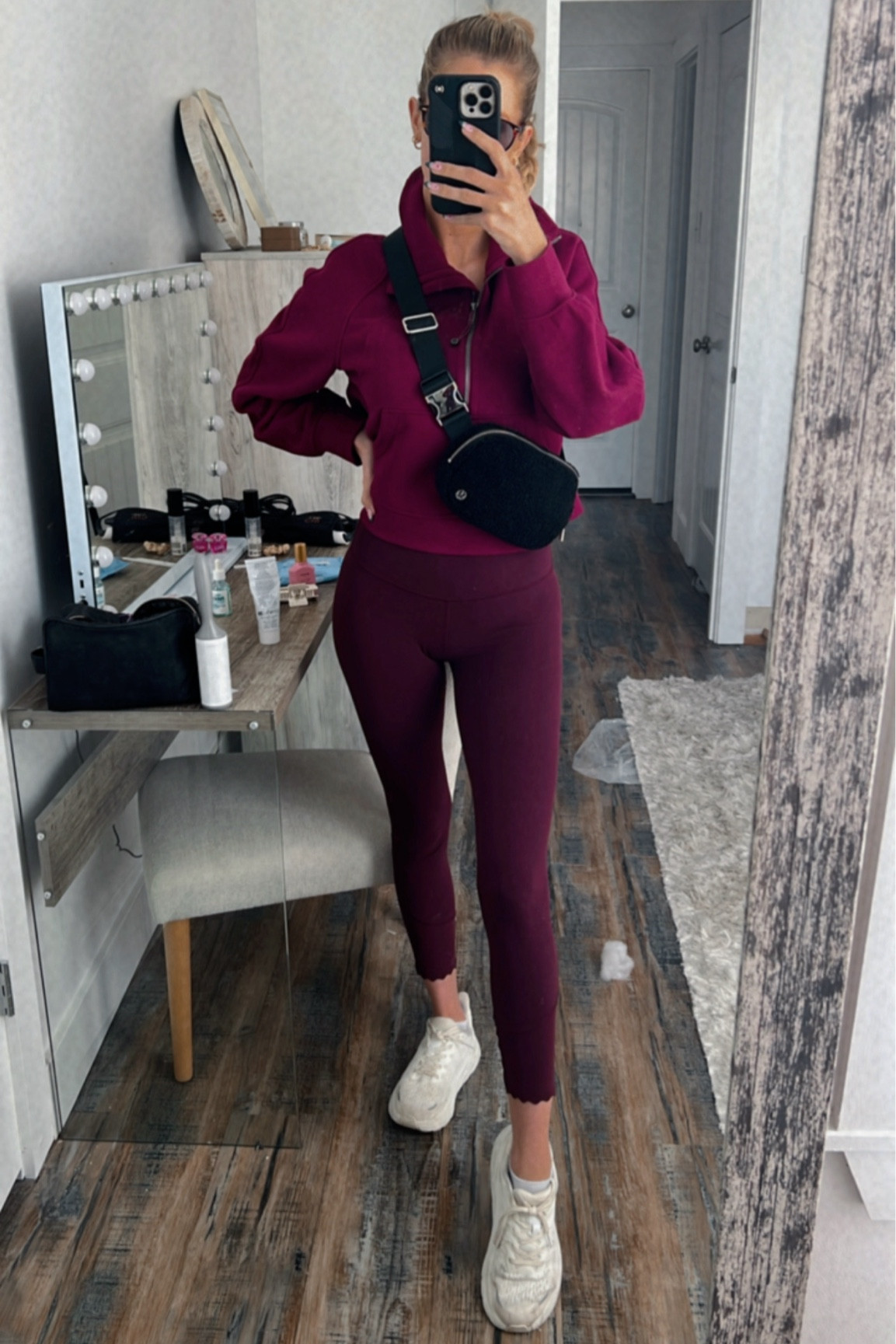A day full of errands requires comfy casual athleisure wear featuring a Lululemon scuba, Lululemon scalloped leggings, Sherpa/Fleece belt bag, and white Hokas desperately in need of a wash! Lol

#LTKfitness #LTKstyletip #LTKsalealert