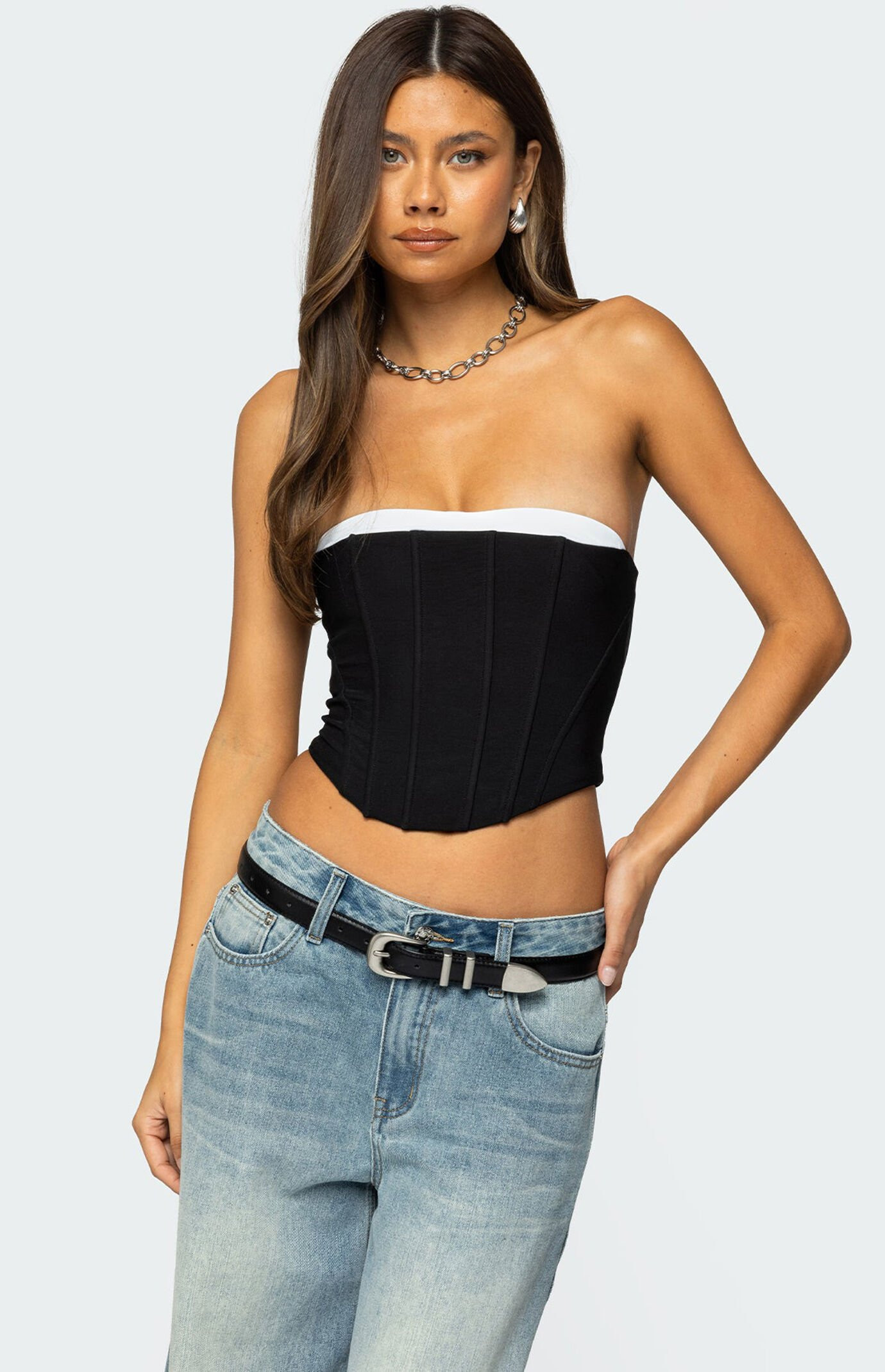 Edikted Women's Ryla Contrast Layered Mesh Corset in Black/White - Size XS | PacSun