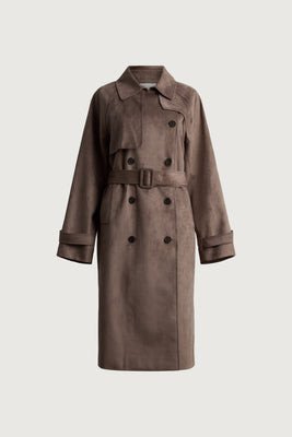 VEGAN SUEDE TRENCH COAT ASH TAUPE / Extra Large | OAK + FORT