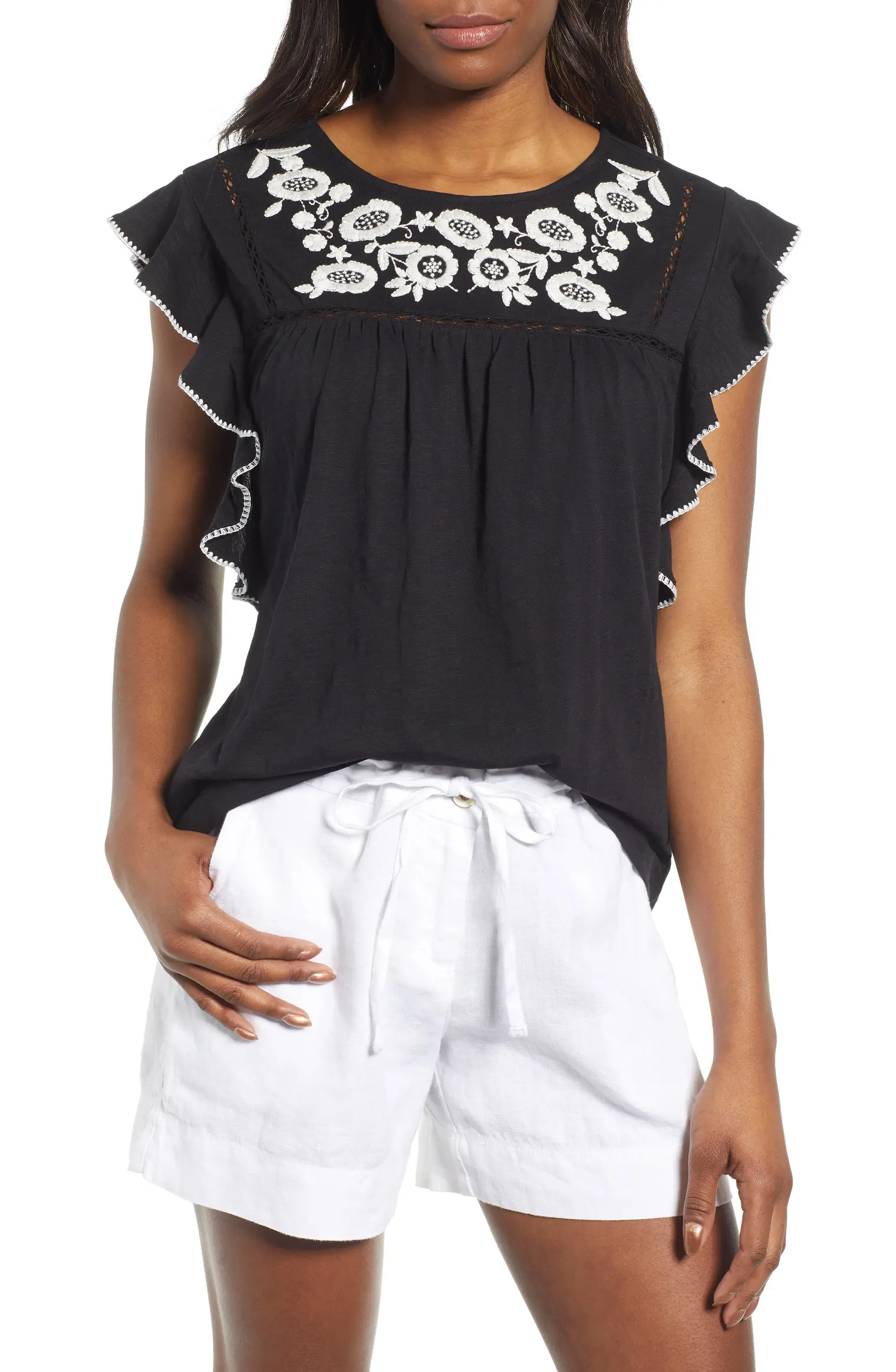 Flutter Sleeve Embroidered Top | Nordstrom