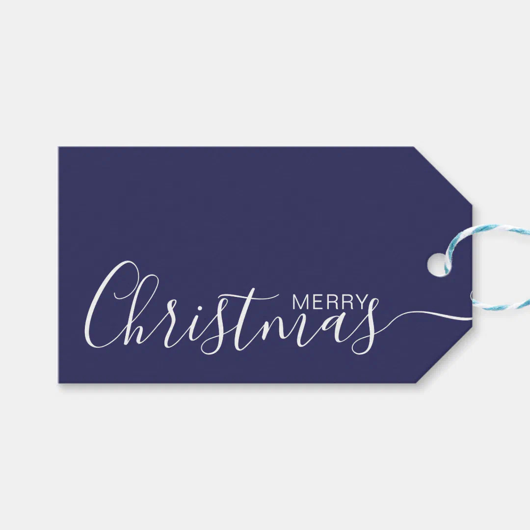 Merry Christmas Navy Blue White Minimalist Gift Tags | Zazzle | Zazzle