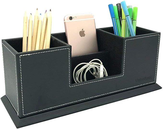 UnionBasic 4 Compartment Desk Organizer - Dual Pen Holder - Card/Pen/Pencil/Mobile Phone Office S... | Amazon (US)