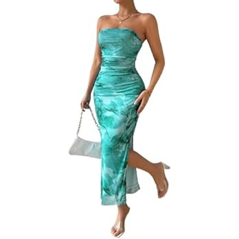 Women's Mesh Floral Strapless Bodycon Maxi Dress Ruched Long Tube Dresses Summe Sexy Party Club D... | Amazon (US)