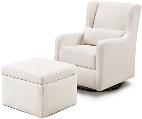 Amazon.com : Carter's by DaVinci Adrian Swivel Glider with Storage Ottoman in Performance Cream L... | Amazon (US)