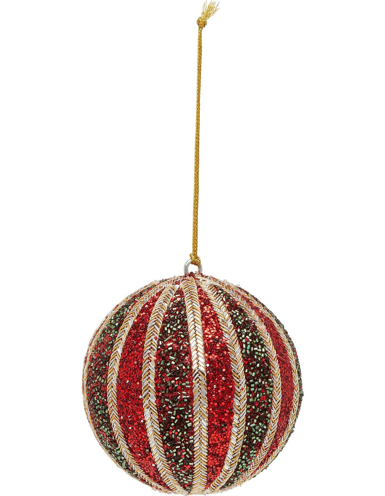 10CM Classis Christmas Striped Bead and Sequin Bauble | David Jones (Australia & New Zealand)