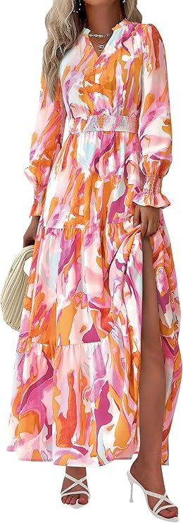 PRETTYGARDEN Women's Floral Maxi Dress 2026 Fall Long Sleeve V Neck A Line Long Flowy Spring Part... | Amazon (US)