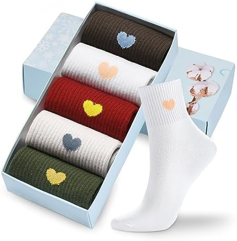 Corlap Women's Cute Cotton Crew Athletic Running Socks - Ankle High, Novelty Fun Heart Design 5-P... | Amazon (US)