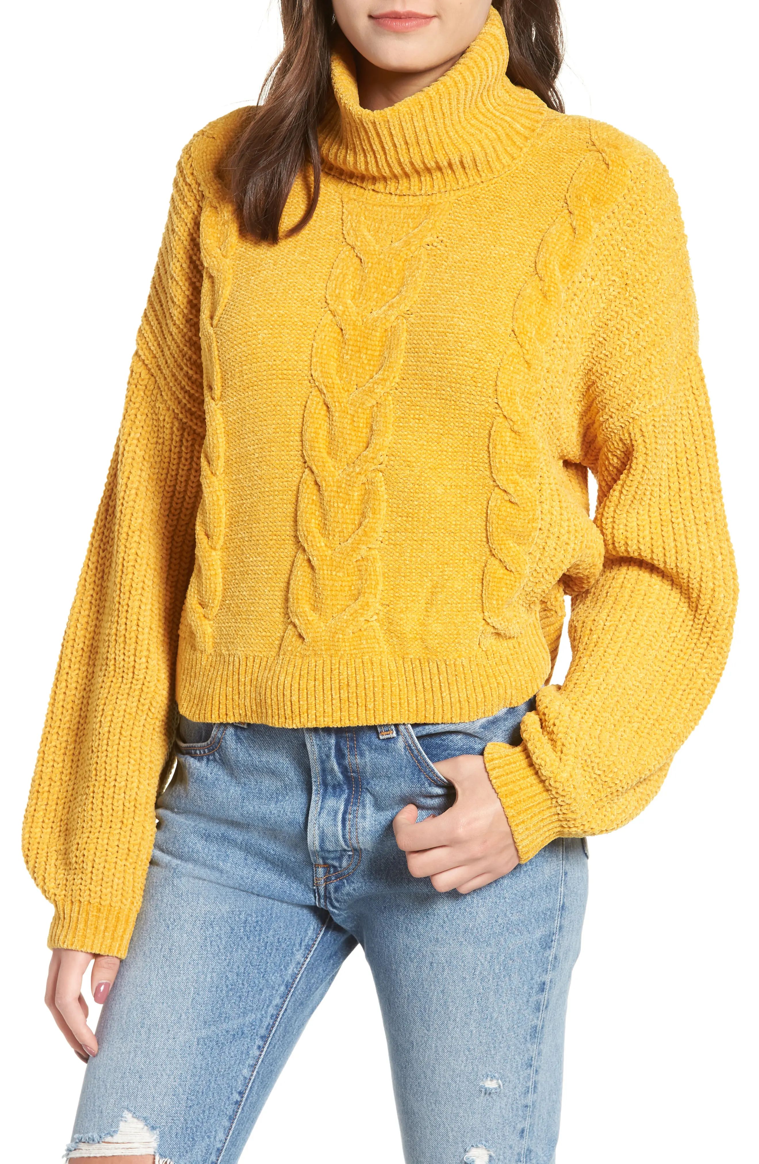 Women's Bp. Cable Knit Chenille Sweater, Size XX-Small - Yellow | Nordstrom