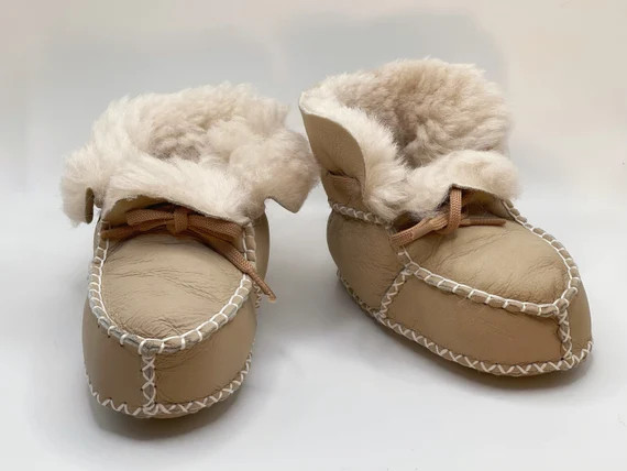 Baby Shoes Natural Soft Leather Indoor Booties Soft Sole - Etsy | Etsy (US)