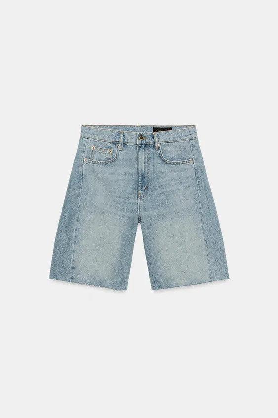 ZW COLLECTION RELAXED FIT MID-WAIST DENIM BERMUDA SHORTS | Zara UK