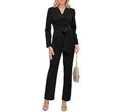 PRETTYGARDEN Women's Fall One Piece Jumpsuits Long Sleeve Belt Wide Leg Pants Romper Dressy Elega... | Amazon (US)