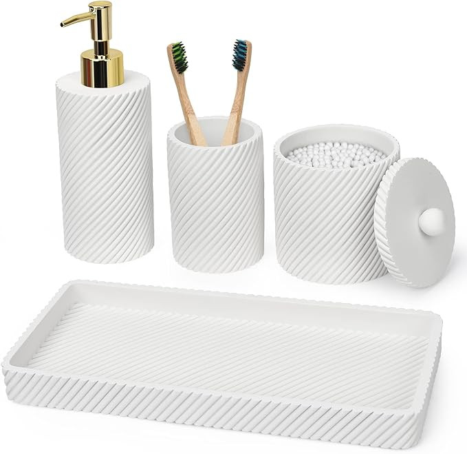 Bathroom Accessories Set 4Pcs-Lotion Soap Dispenser,Toothbrush Holder,Qtip Holder Dispenser,Vanit... | Amazon (US)