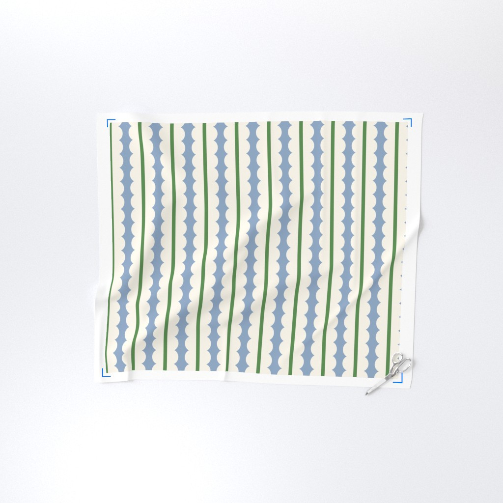 Fabric in Scalloped Stripe CornflowerBlue & Kelly Green | Spoonflower