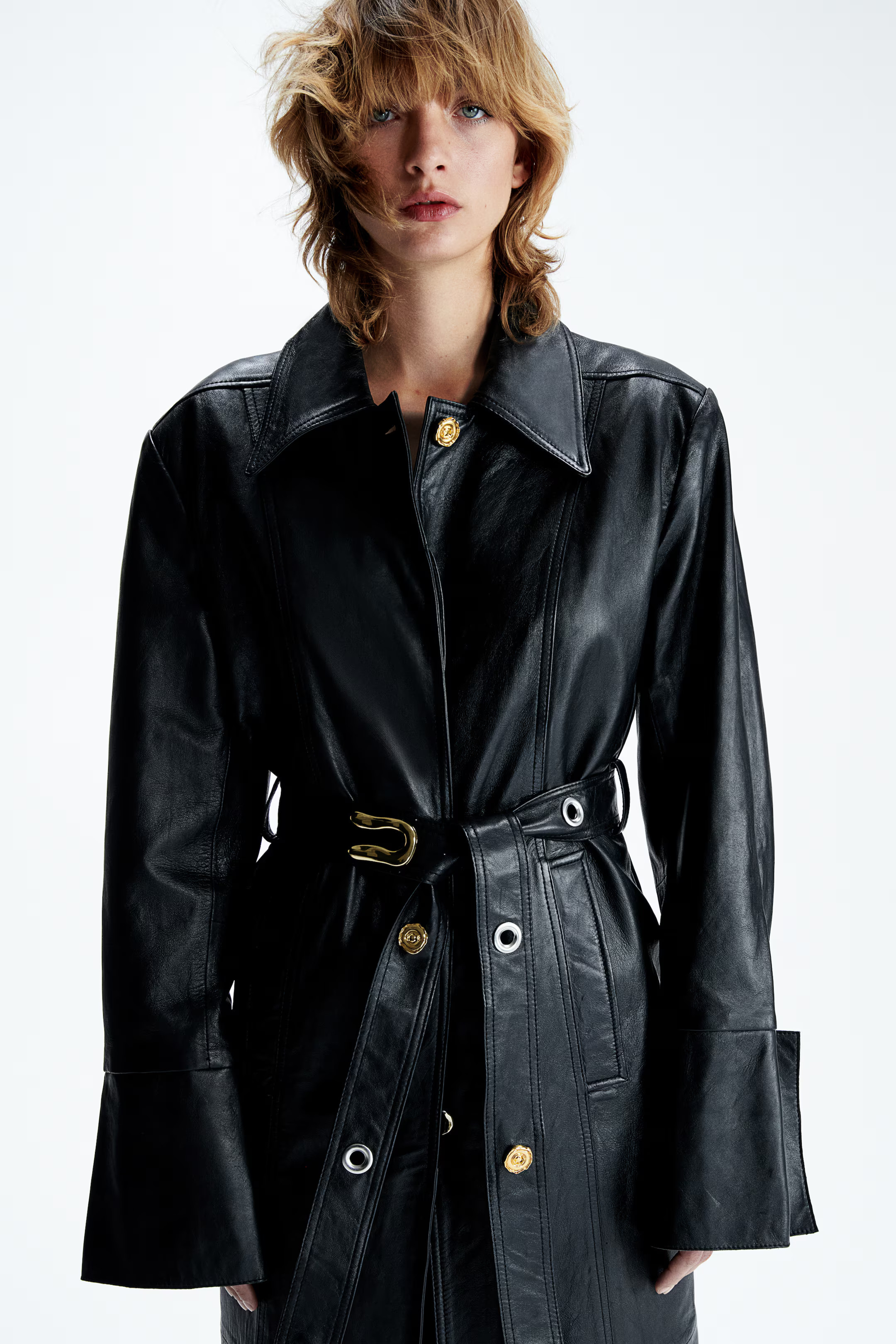 Statement-Button Leather Coat | H&M (US + CA)
