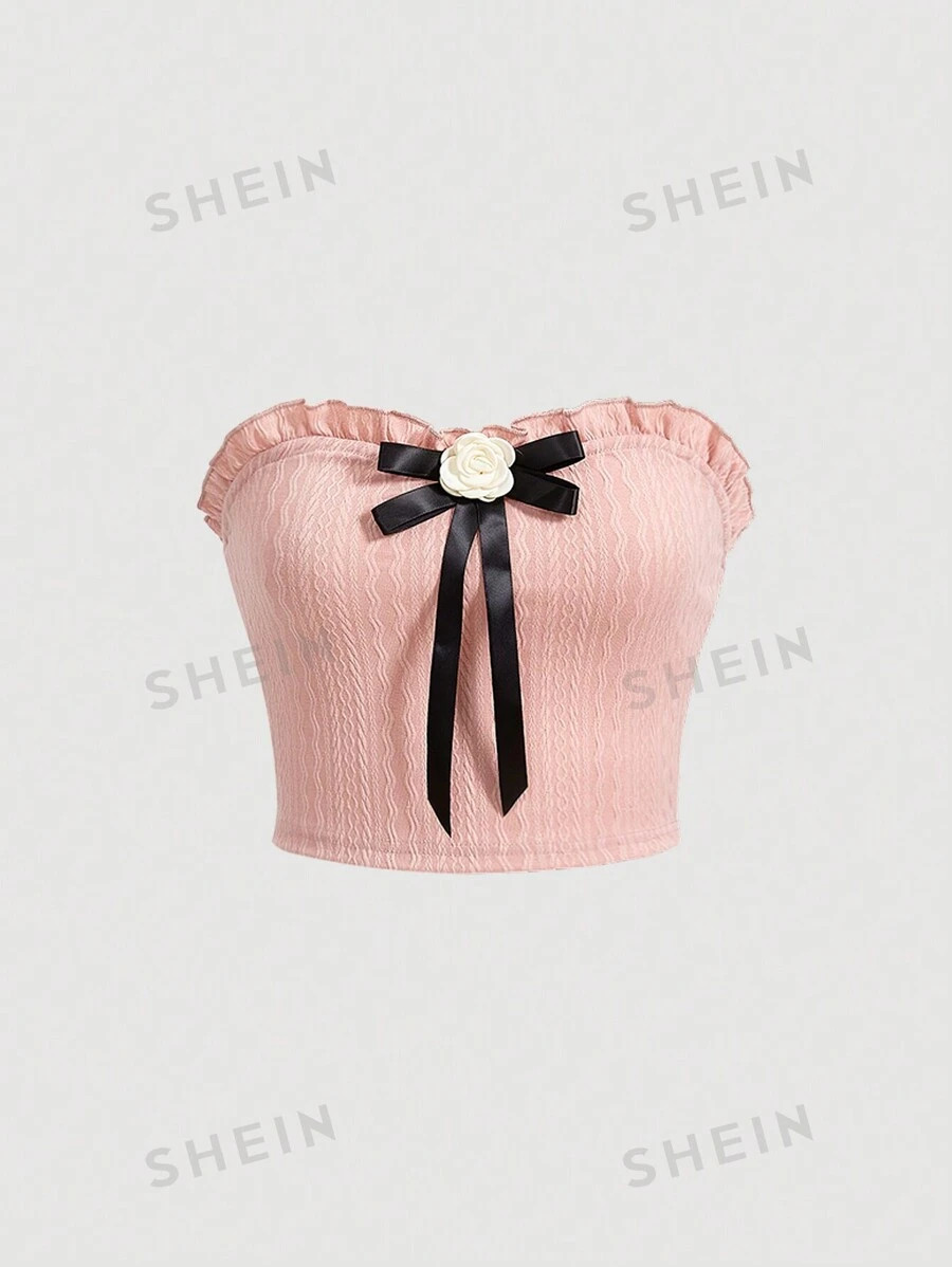 SHEIN MOD Bow Front Frill Trim Tube Top | SHEIN