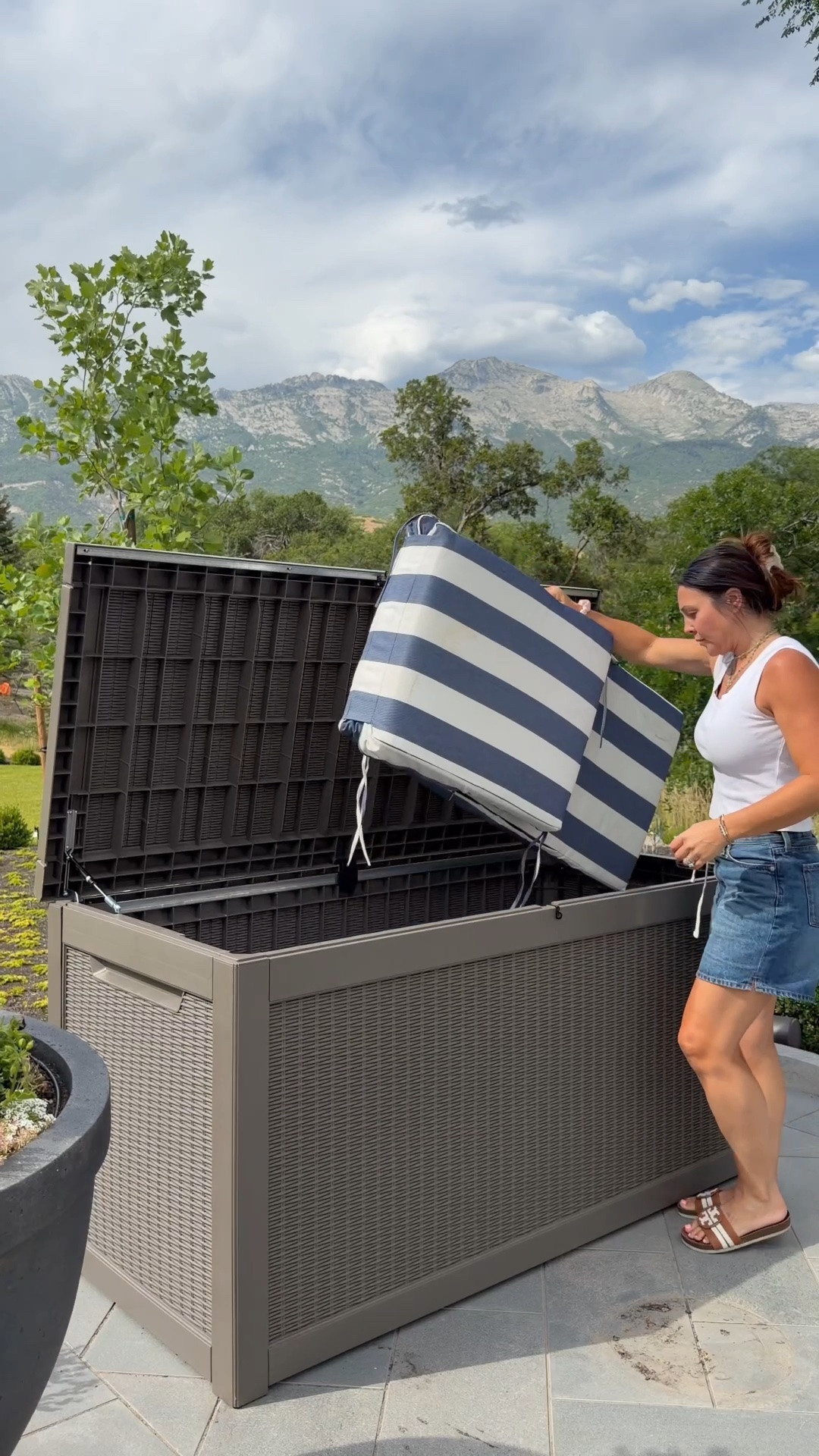 Easy yard updates. Huge waterproof outdoor storage container - UV protectant and ON sale @lowes Fourth of July event. fits my full size lounge chair cushions and so much more! 

#lowespartner #ad

#LTKSaleAlert #LTKHome