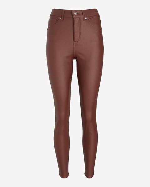 High Waisted Brown Coated Skinny Jeans | Express