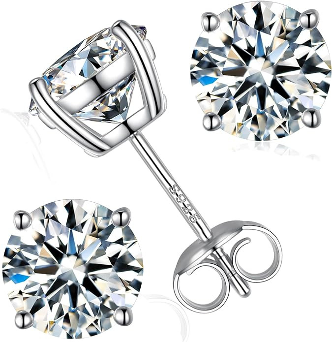 Moissanite Stud Earrings, Round Cut D Color VVS1 Clarity Lab Created Moissanite Earrings Studs 18... | Amazon (US)
