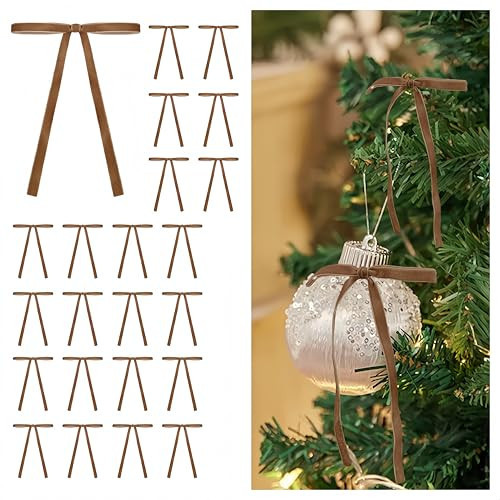48 Pcs Velvet Bows for Christmas Tree,5 x 7 Inch Velvet Christmas Bows,Velvet Bows for Christmas Tree or Gift Bag Decoration (Brown) | Amazon (US)