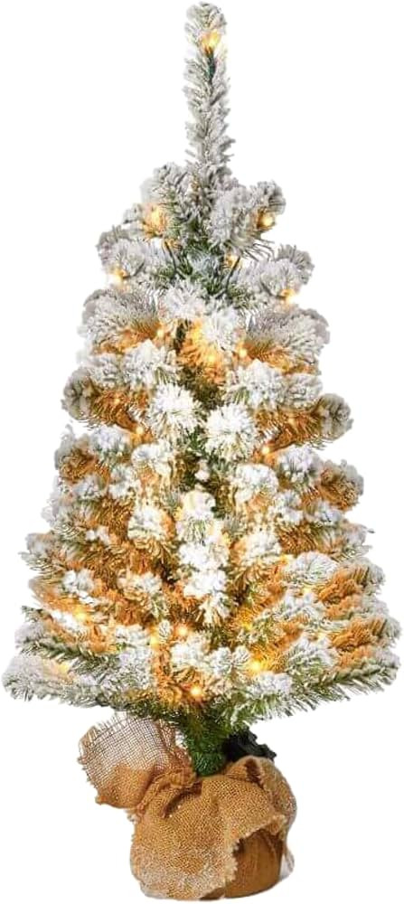 KING OF CHRISTMAS 3ft Pre-Lit Snow Flocked Artificial Christmas Tree with 50 Warm White LED Light... | Amazon (US)