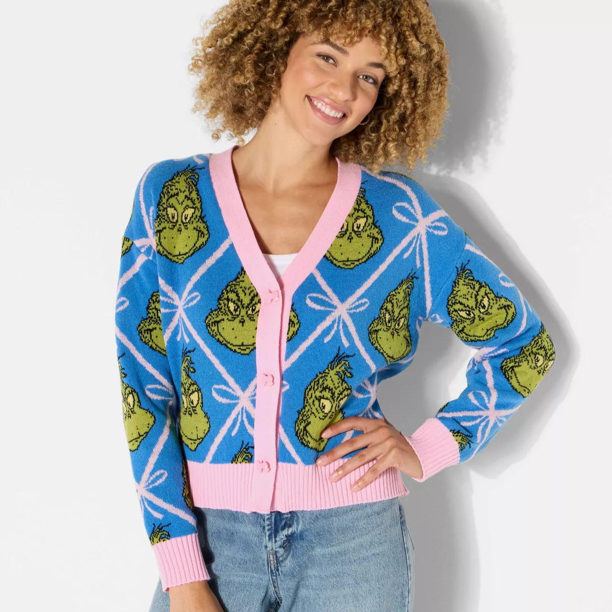 Women's Grinch Festive Graphic Cardigan - Blue 3X | Target