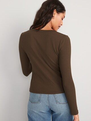 Fitted Long-Sleeve Rib-Knit Henley Top for Women | Old Navy (US)