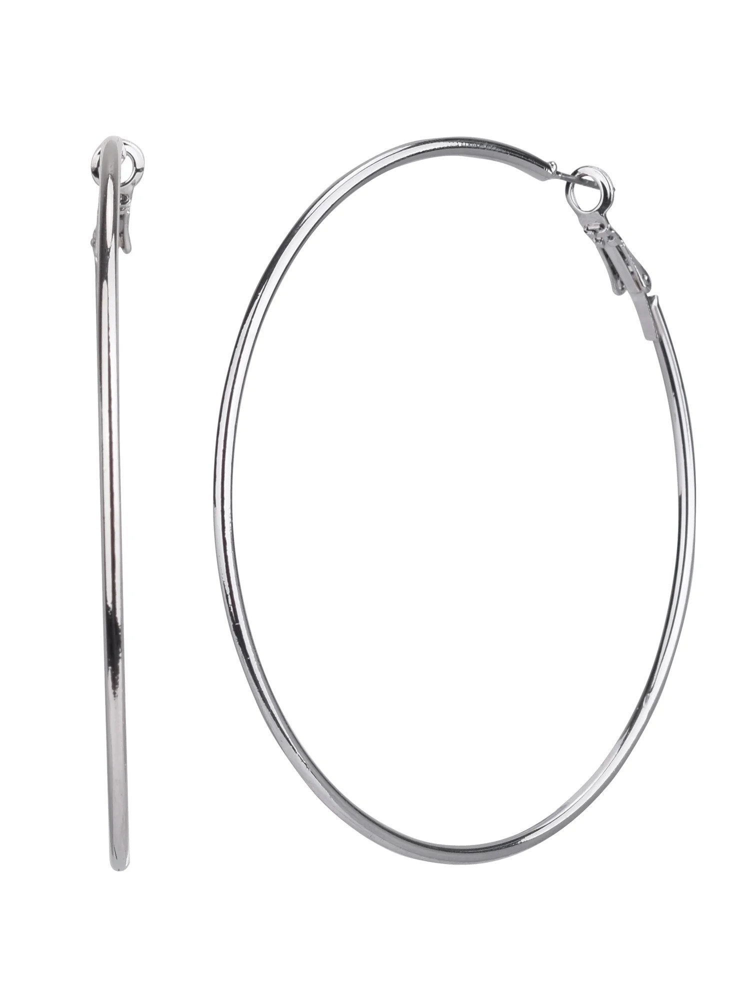Time and Tru Adult Women's Silver Tone Large Metal Hoop Earring | Walmart (US)