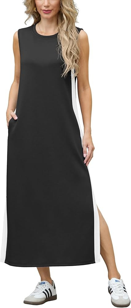 GRECERELLE 2025 Women Summer Color Blocking Round Neck Sleeveless Casual Wrinkle-Free Side Split ... | Amazon (US)