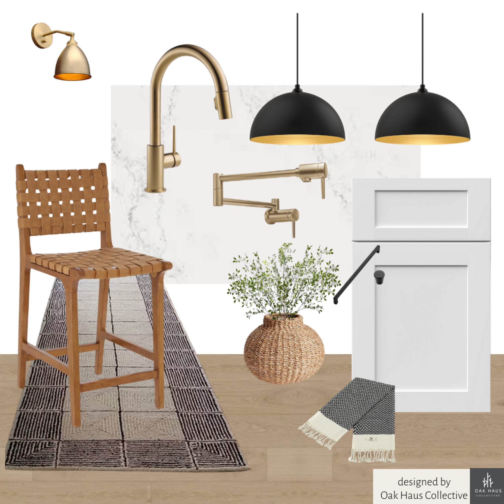 Modern Organic Kitchen! 

Kitchen design, kitchen decor, kitchen pendants, pendant lights, black pendant, island lights, gold faucet, kitchen faucet, modern pot filler, black pulls, kitchen pulls, kitchen hardware, barstools, modern barstools, leather barstools, warm barstools, counter stools, island stools, white kitchen, gold sconce, kitchen sconce, kitchen runner, kitchen towels, seagrass vase, kitchen vase and flowers,
Kitchen runner, black and white kitchen, black runner, modern runnerr