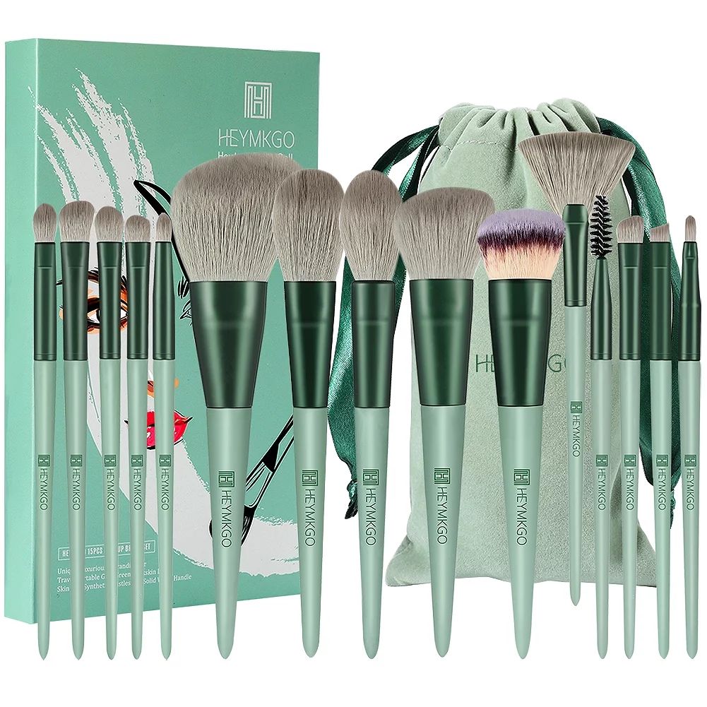 DUAIU Makeup Brushes 15pcs Makeup Brush Set Premium Synthetic Bristles Green Color Conical Handle... | Walmart (US)