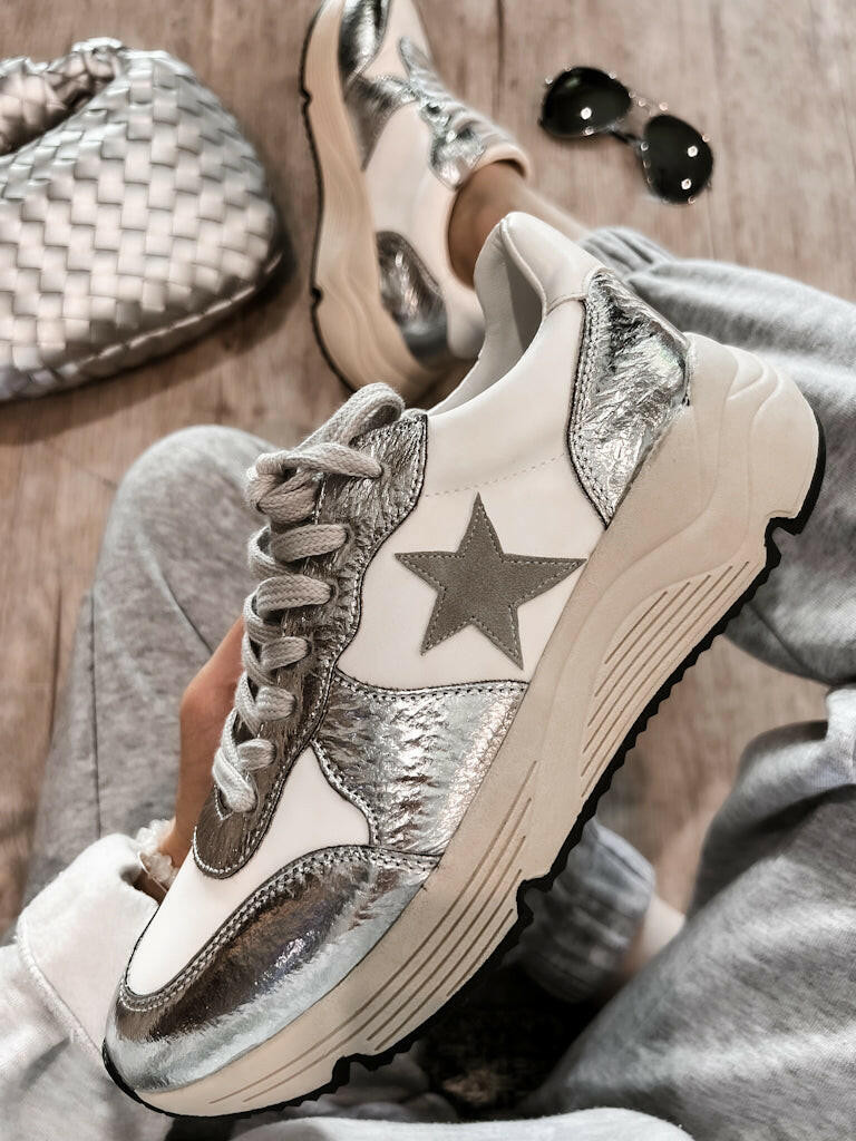 Star Sneakers in Metallic White Lace Design | Krush Kandy