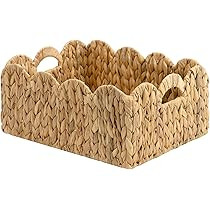StorageWorks Scalloped Water Hyacinth Baskets, Hand-woven Rattan Baskets with Built-in Handles, Cute Baby Basket for Nursery, Basket for Organizing and Decor, 16½"L x 13"W x 7½"H | Amazon (US)