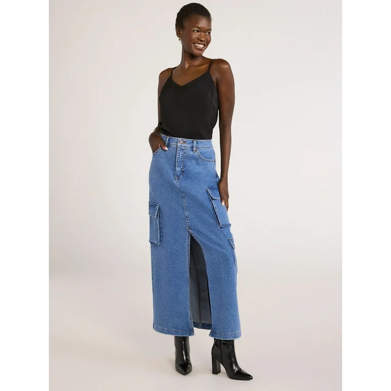 Scoop Women's Denim Cargo Maxi Skirt, Sizes 0-18 - Walmart.com | Walmart (US)