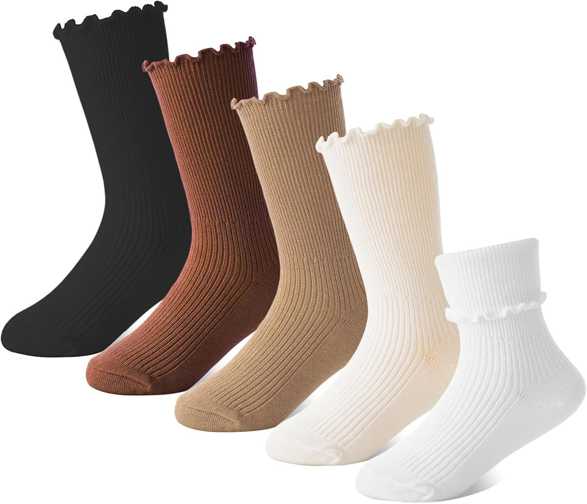 BISOUSOX Ruffle Socks Girls Socks 6-8 Years Old White Cute Ankle Crew Frilly Ruffled Dress Socks ... | Amazon (US)