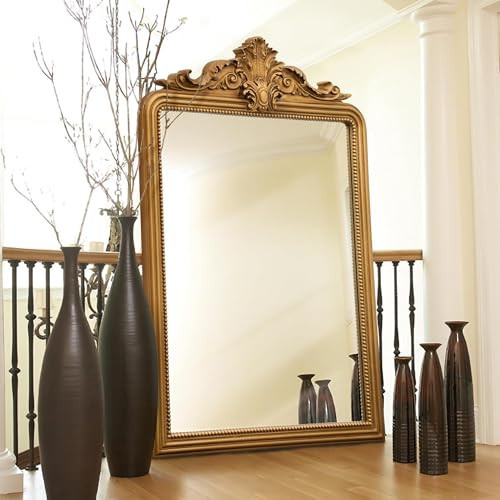 Besdomus Gold Arched Vintage Mirror: 30" x 44" Large Antique Wall Mounted Mirror - Traditional Ornate for Hallway/Fireplace/Living Room/Entryway - Home Decor for Fashion-Conscious | Amazon (US)