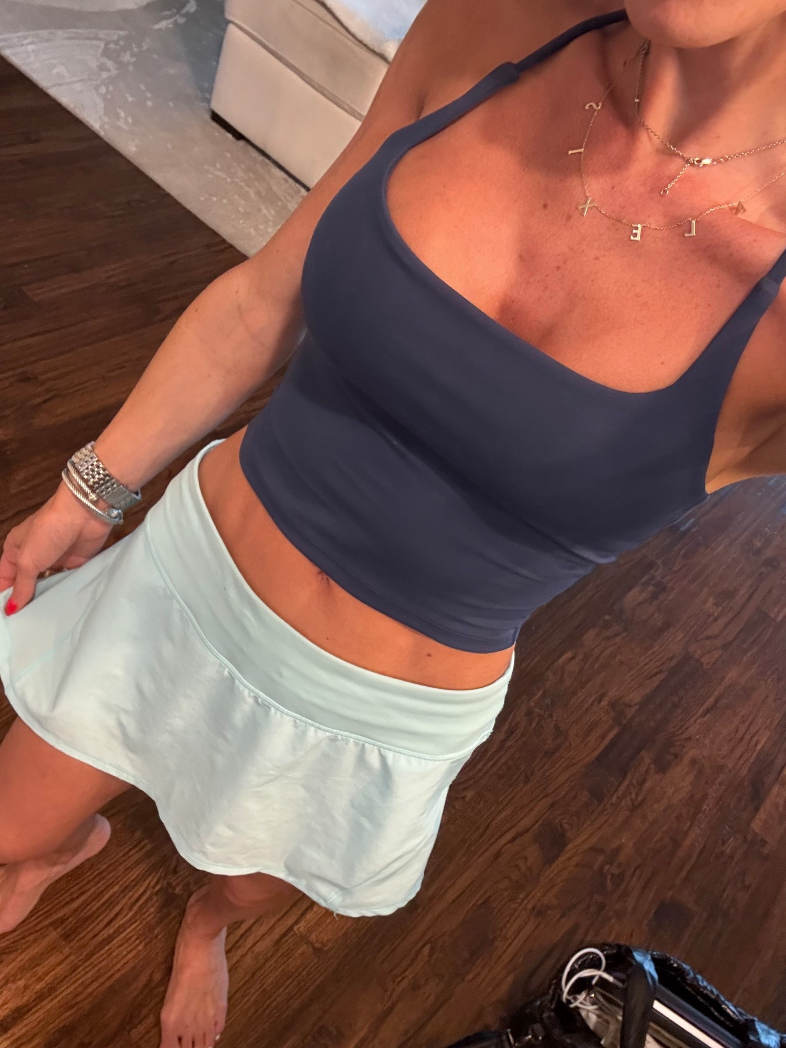 Loving this navy tank with pretty strappy back and built in bra size xs Amazon tennis skirt size xxs 

#LTKActive #LTKPetite #LTKfitnessgoals