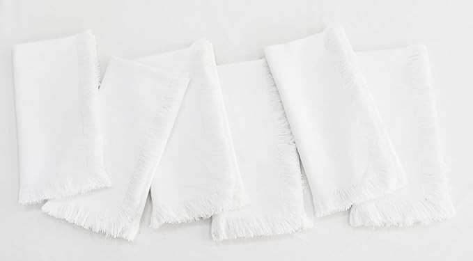 PurpleEssences White Cloth Napkins with Fringes, 100% Cotton Spring Summer Table Cloth Napkins, S... | Amazon (US)