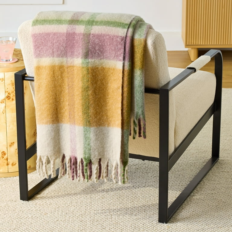 Better Homes & Gardens Faux Mohair Cozy Couch Throw Blanket Beige Plaid, 50x72" | Walmart (US)