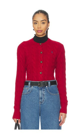 Polo Ralph Lauren Cable Knit Wool Cashmere Cardigan in Red. - size S | Revolve Clothing (Global)